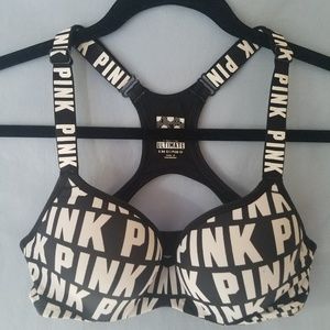 Pink Logo Racerback Push Up Sport Bra